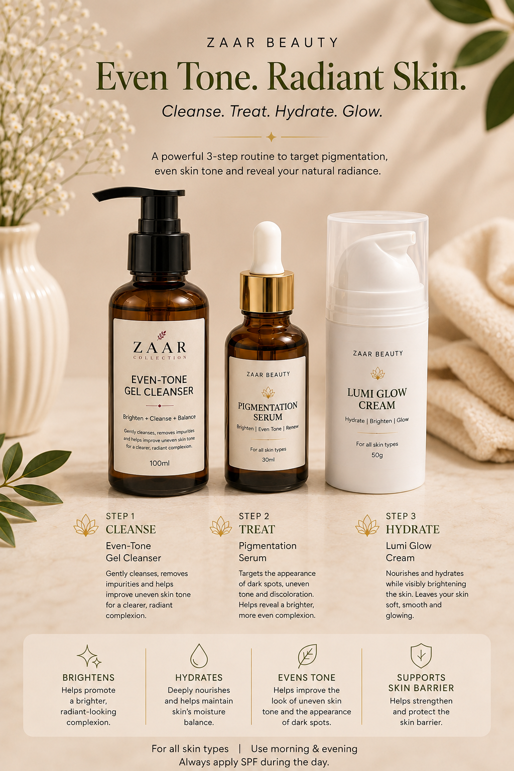 ZAAR Beauty Even-Tone 3-Step Skincare Set