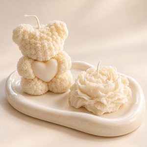 Teddy,flower and oval tray candle set