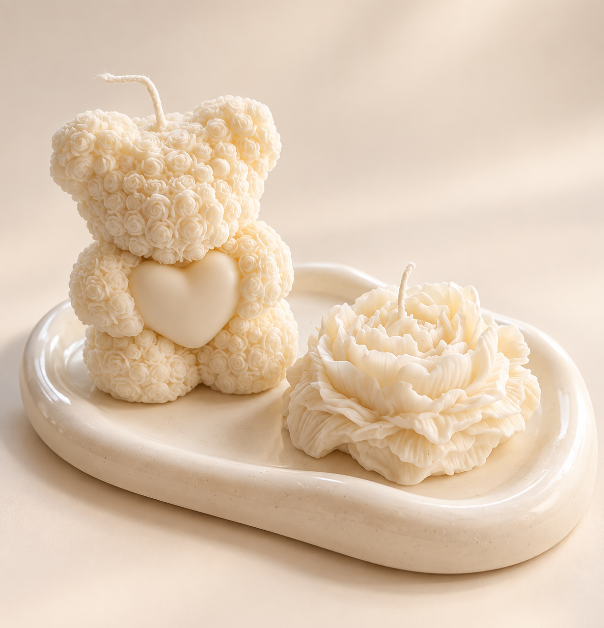 Teddy,flower and oval tray candle set