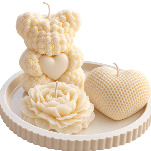 Teddy, Peony & Heart Scented Candle Round Tray Set