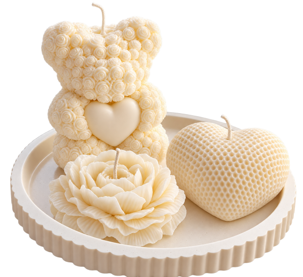 Teddy, Peony & Heart Scented Candle Round Tray Set