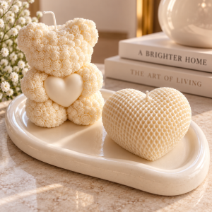 Teddy & Heart Candle Oval Tray Set