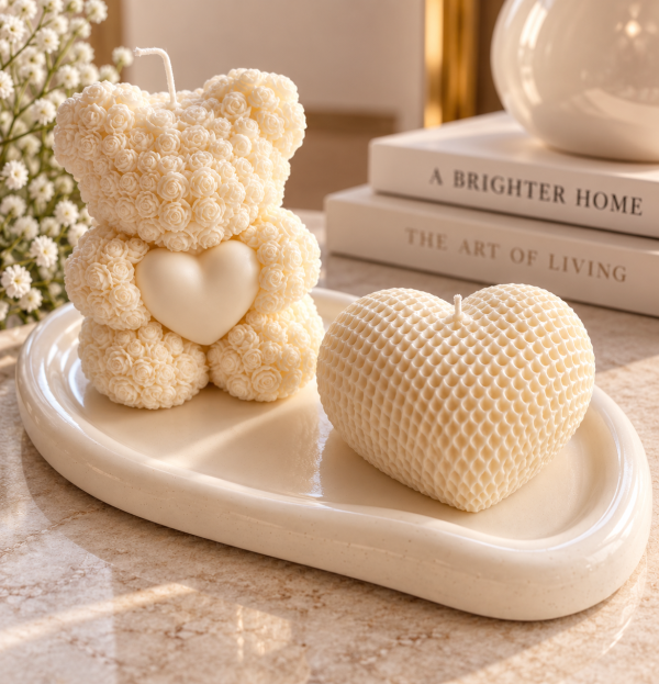 Teddy & Heart Candle Oval Tray Set