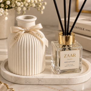 ZAAR Ribbed Vase & 100ml Reed Diffuser Tray Gift Set